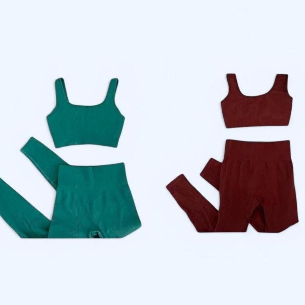 Women's Active Sets - Burgundy and Green Size Small